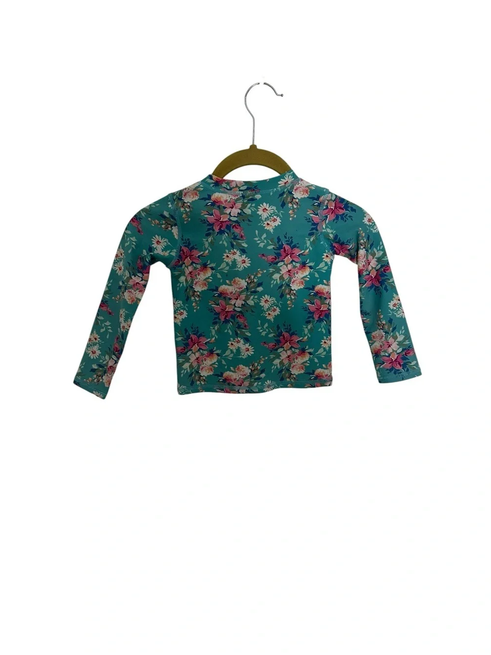Ruffle Butts  Floral Long-Sleeve Swim Shirt - Teal and Pink 3T